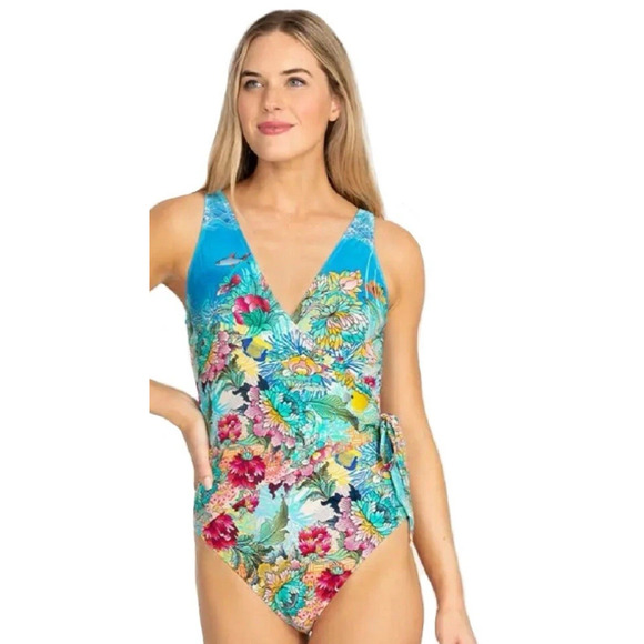 Johnny Was Other - Johnny Was Mixi Printed Wrap One Piece Swimsuit Multi Size M NWT